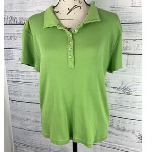 Talbots Polo Shirt Womens XL Green Short Sleeves Button Collared Cotton Ribbed